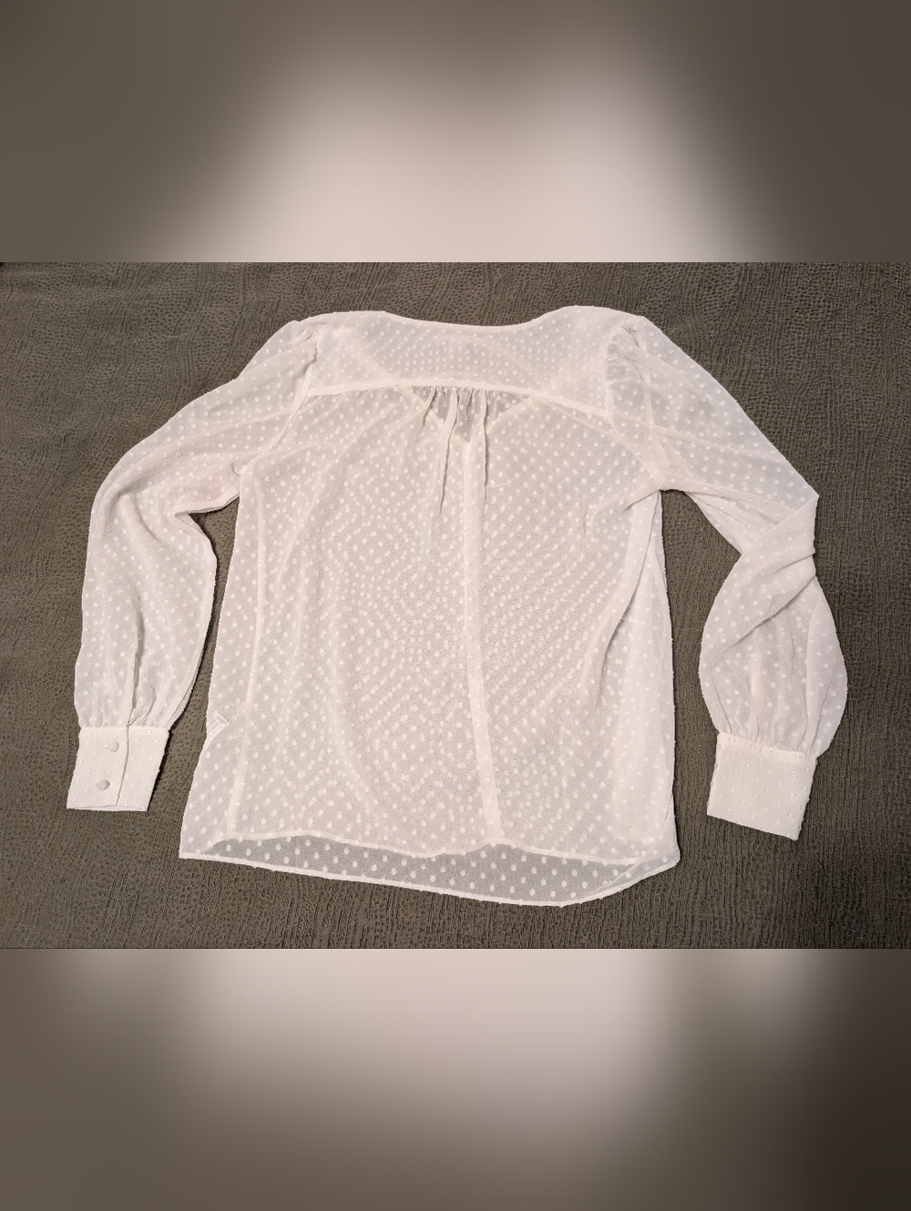 SALE -- H&M White Swiss Dot Sheer Blouse Long Sleeve V-Neck Top Women's Small - Picture 5 of 10